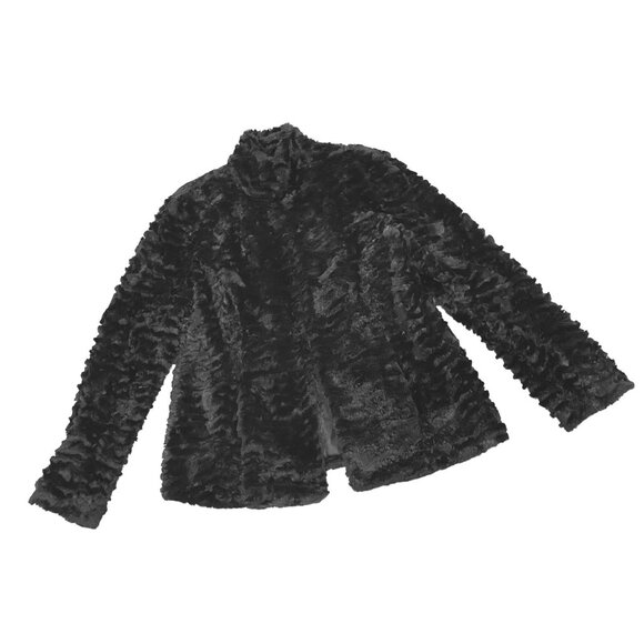 JM Collection Womens Black Faux Fur Jacket Medium - Picture 2 of 16